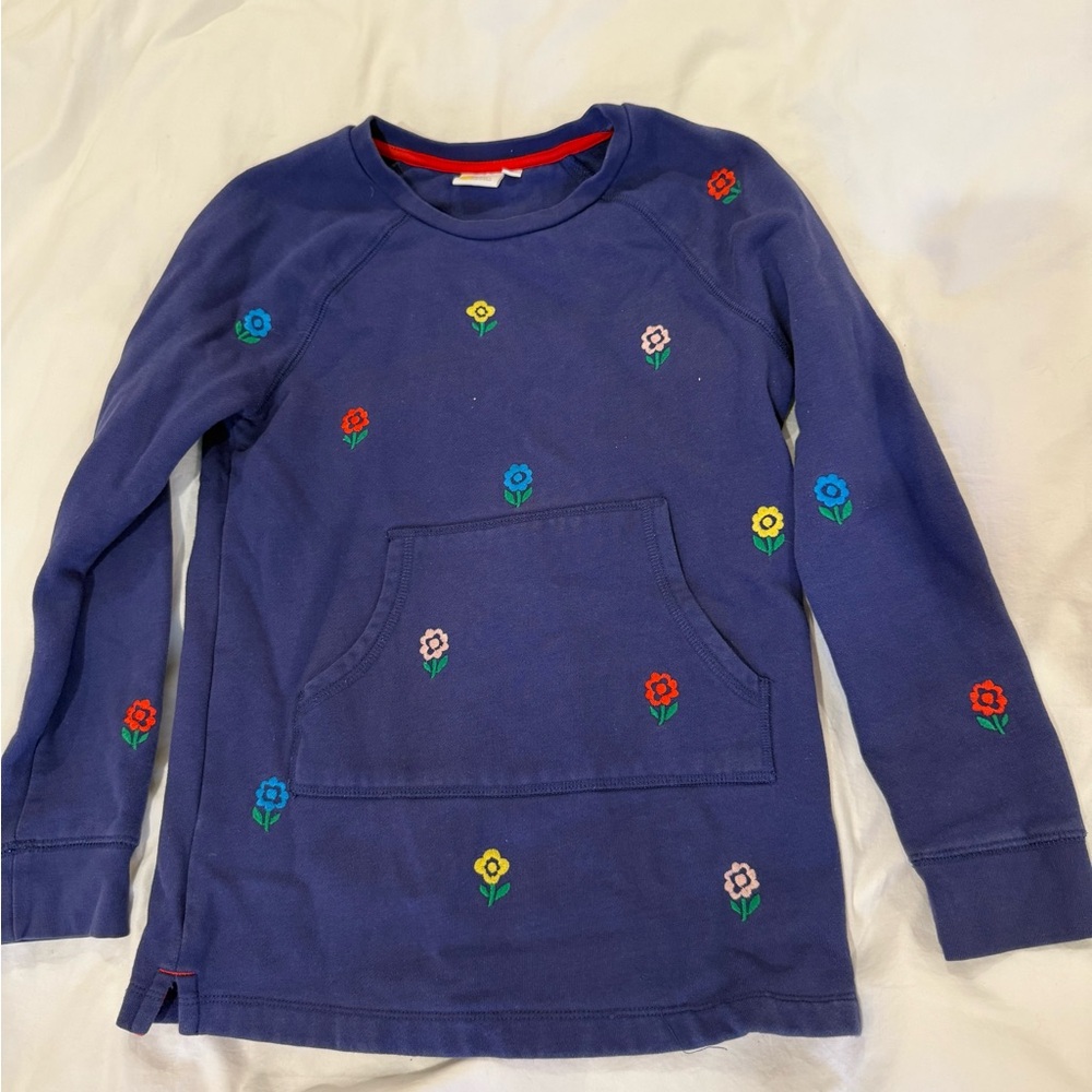 Boden Kids Floral Tunic Sweatshirt - navy Blue with Embroidery -size 8-9 yrs
